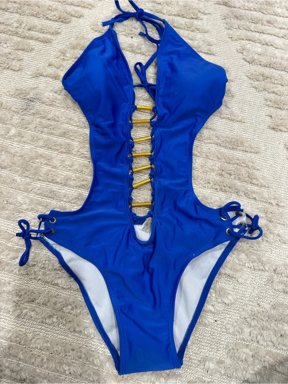 NewRoyal Blue Lace-Up One-Piece Swimsuit
